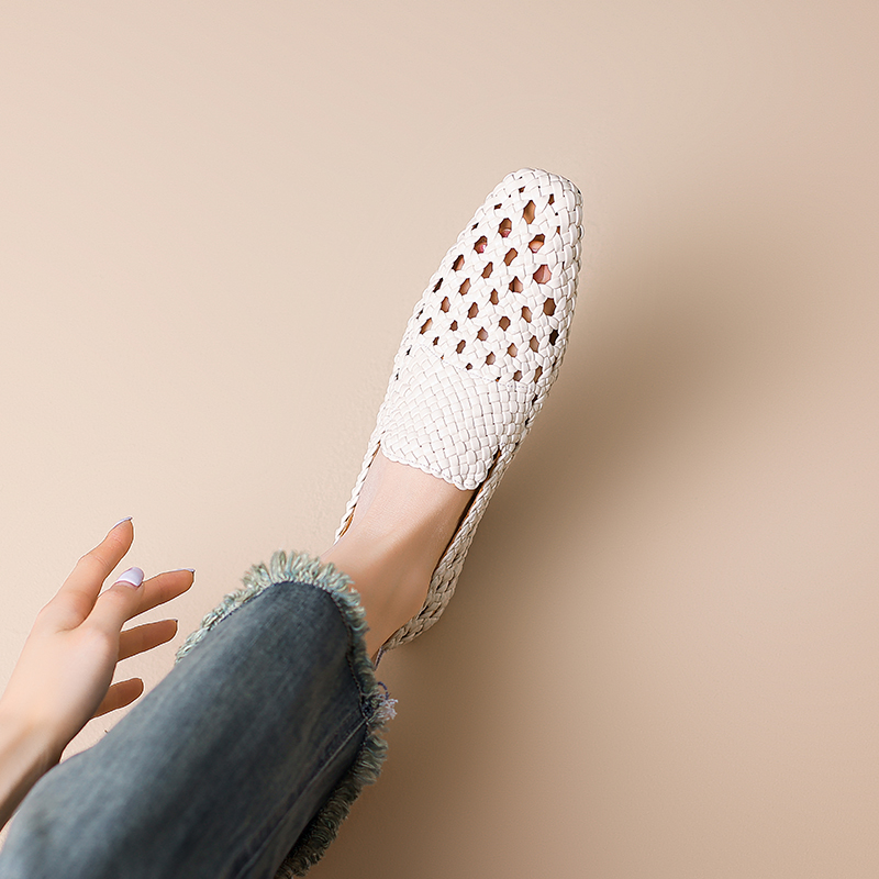 Women's Thick Low Heel Flats - Niche Fashion Mesh Woven Hollow Loafers, Trendy Weaving Shoes for Y2K and Korean Style Women's Thick Low Heel Flats - Niche Fashion Mesh Woven Hollow Loafers, Trendy Weaving Shoes for Y2K and Korean Style