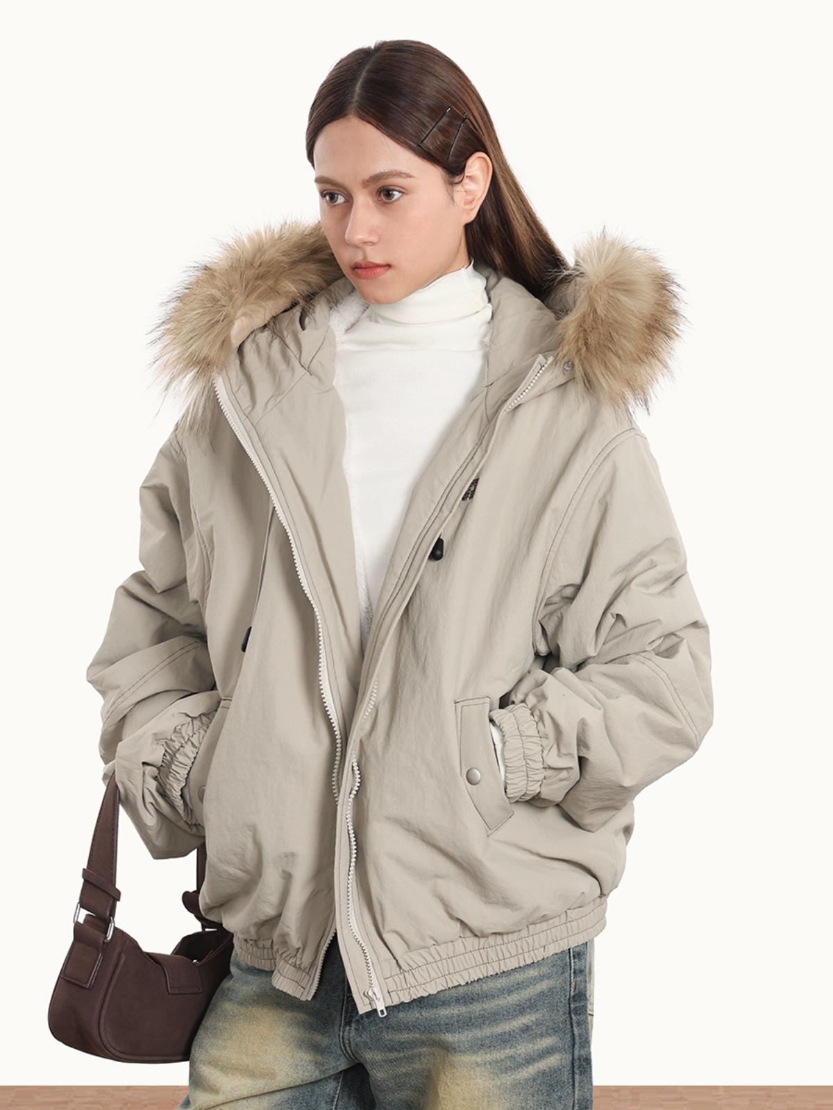 Women's Thickened Fleece-Lined Hooded Jacket - American Style Winter Loose Parka Cotton Coat Women's Thickened Fleece-Lined Hooded Jacket - American Style Winter Loose Parka Cotton Coat