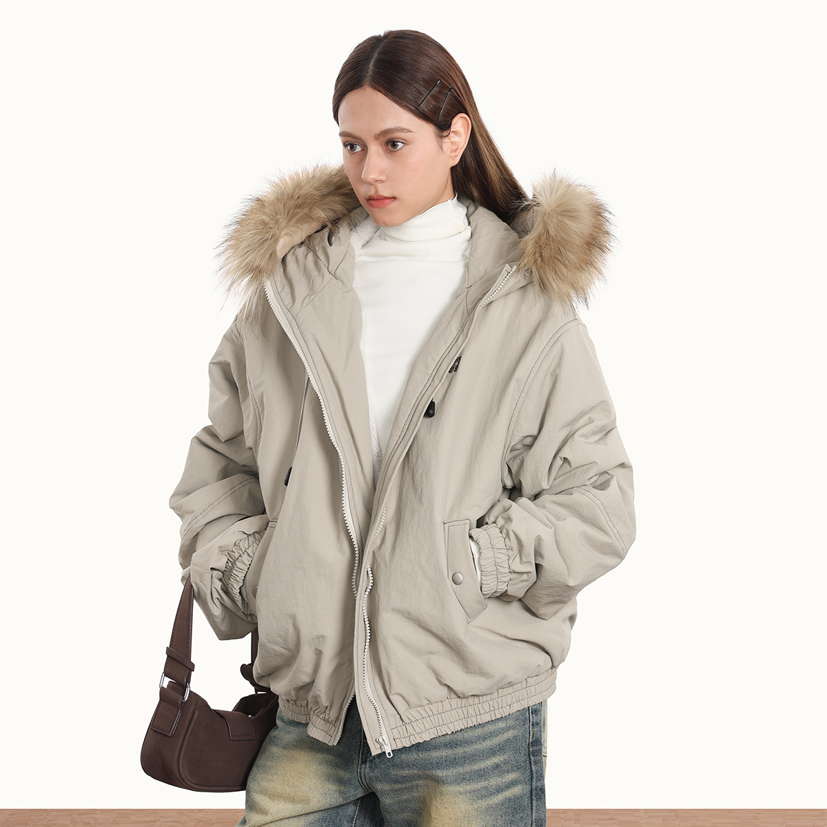 Women's Thickened Fleece-Lined Hooded Jacket - American Style Winter Loose Parka Cotton Coat