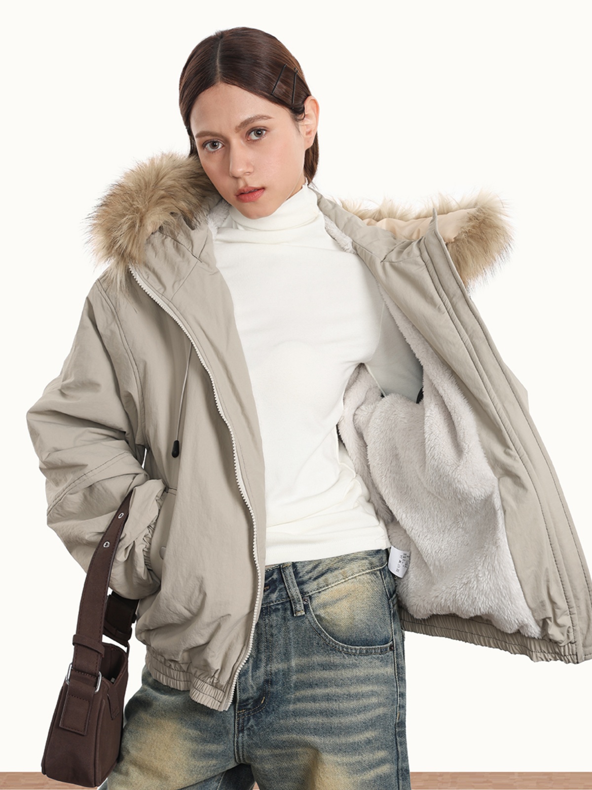 Women's Thickened Fleece-Lined Hooded Jacket - American Style Winter Loose Parka Cotton Coat Women's Thickened Fleece-Lined Hooded Jacket - American Style Winter Loose Parka Cotton Coat