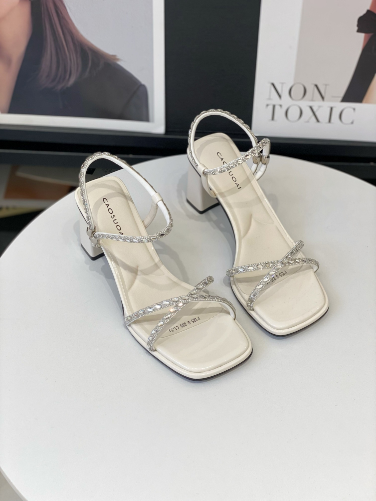 Women's Two-Way Fairy Style Sandals with Rhinestone Chunky Heel, Square Toe, Open-Toe Roman Slippers for Summer 2025 Women's Two-Way Fairy Style Sandals with Rhinestone Chunky Heel, Square Toe, Open-Toe Roman Slippers for Summer 2025
