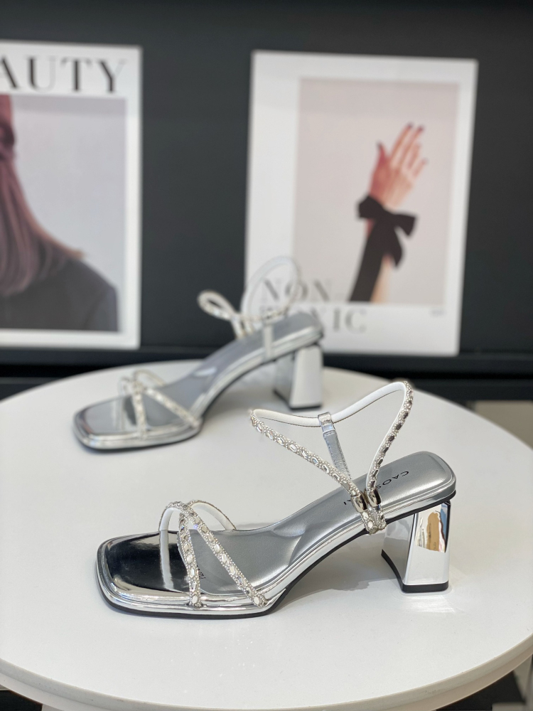 Women's Two-Way Fairy Style Sandals with Rhinestone Chunky Heel, Square Toe, Open-Toe Roman Slippers for Summer 2025 Women's Two-Way Fairy Style Sandals with Rhinestone Chunky Heel, Square Toe, Open-Toe Roman Slippers for Summer 2025