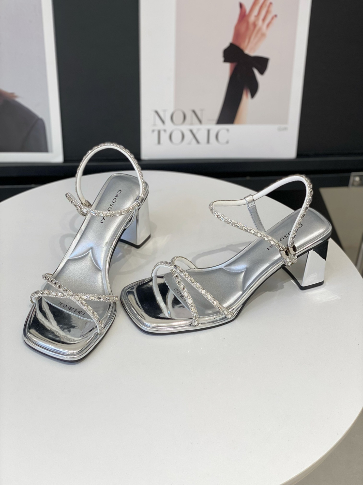 Women's Two-Way Fairy Style Sandals with Rhinestone Chunky Heel, Square Toe, Open-Toe Roman Slippers for Summer 2025 Women's Two-Way Fairy Style Sandals with Rhinestone Chunky Heel, Square Toe, Open-Toe Roman Slippers for Summer 2025