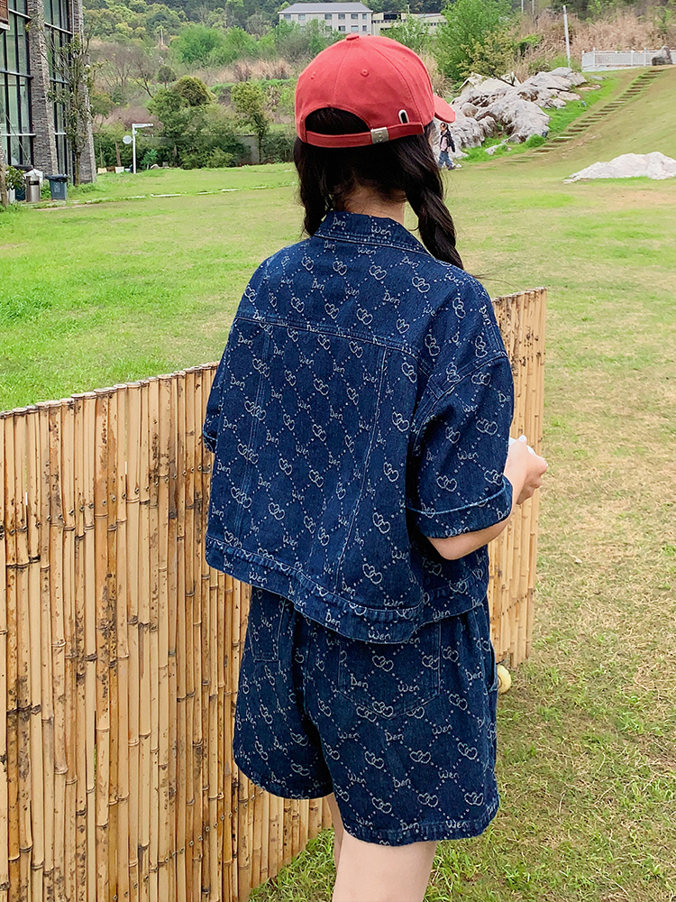 Women's Unique Denim Two-Piece Set, Chanel-Style, Short Sleeve Top & Shorts, Summer 2025 OOTD, Trendy Casual Outfit