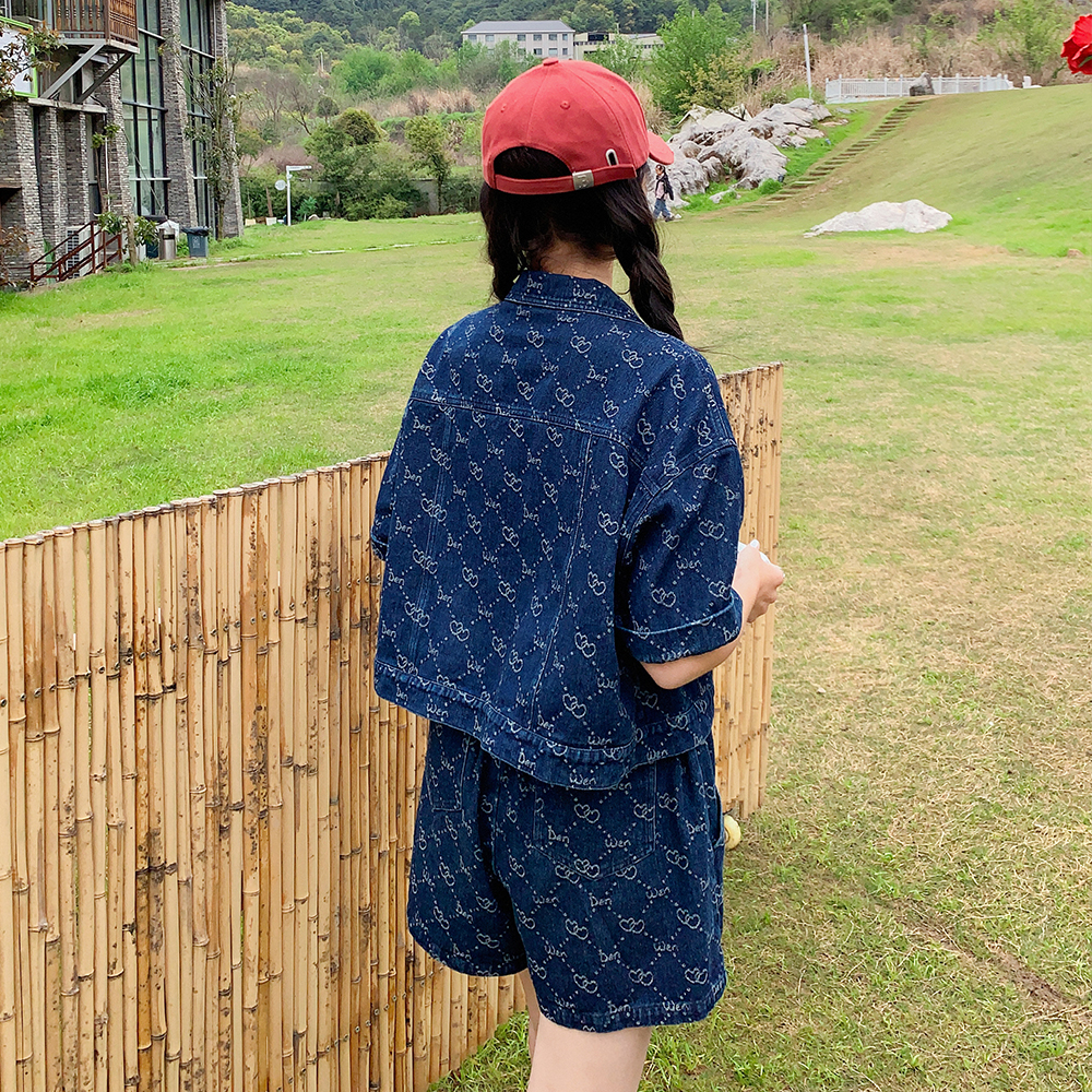 Women's Unique Denim Two-Piece Set, Chanel-Style, Short Sleeve Top & Shorts, Summer 2025 OOTD, Trendy Casual Outfit