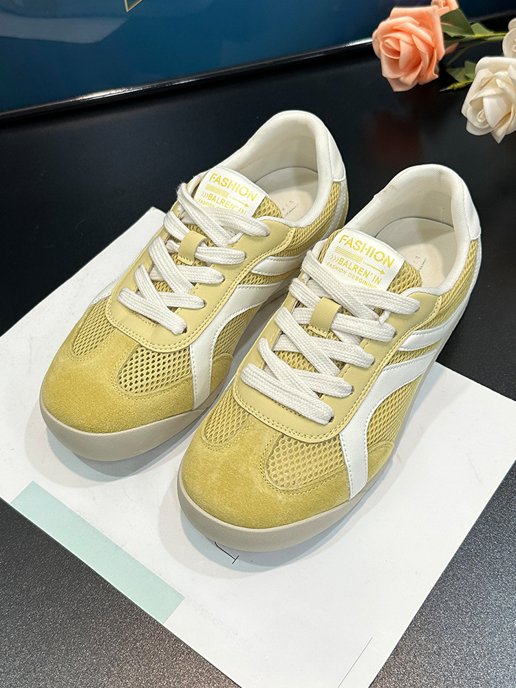 Women's Velvet Retro Yellow Training Shoes - Versatile Hidden Height A-Gan Sports Casual Footwear for Spring/Summer 2025