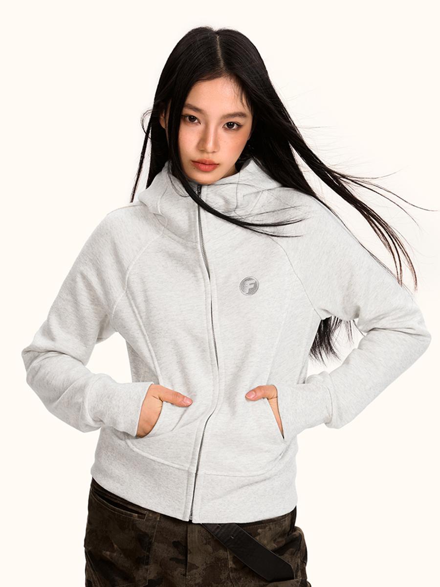 Women's Vintage American-Style Slim-Fit Hooded Sports Cardigan - Trendy Yoga Top Jacket