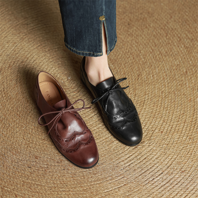 Women's Vintage Distressed Genuine Leather Lace-Up Loafers - Super Soft Cowhide British Style Flats Women's Vintage Distressed Genuine Leather Lace-Up Loafers - Super Soft Cowhide British Style Flats