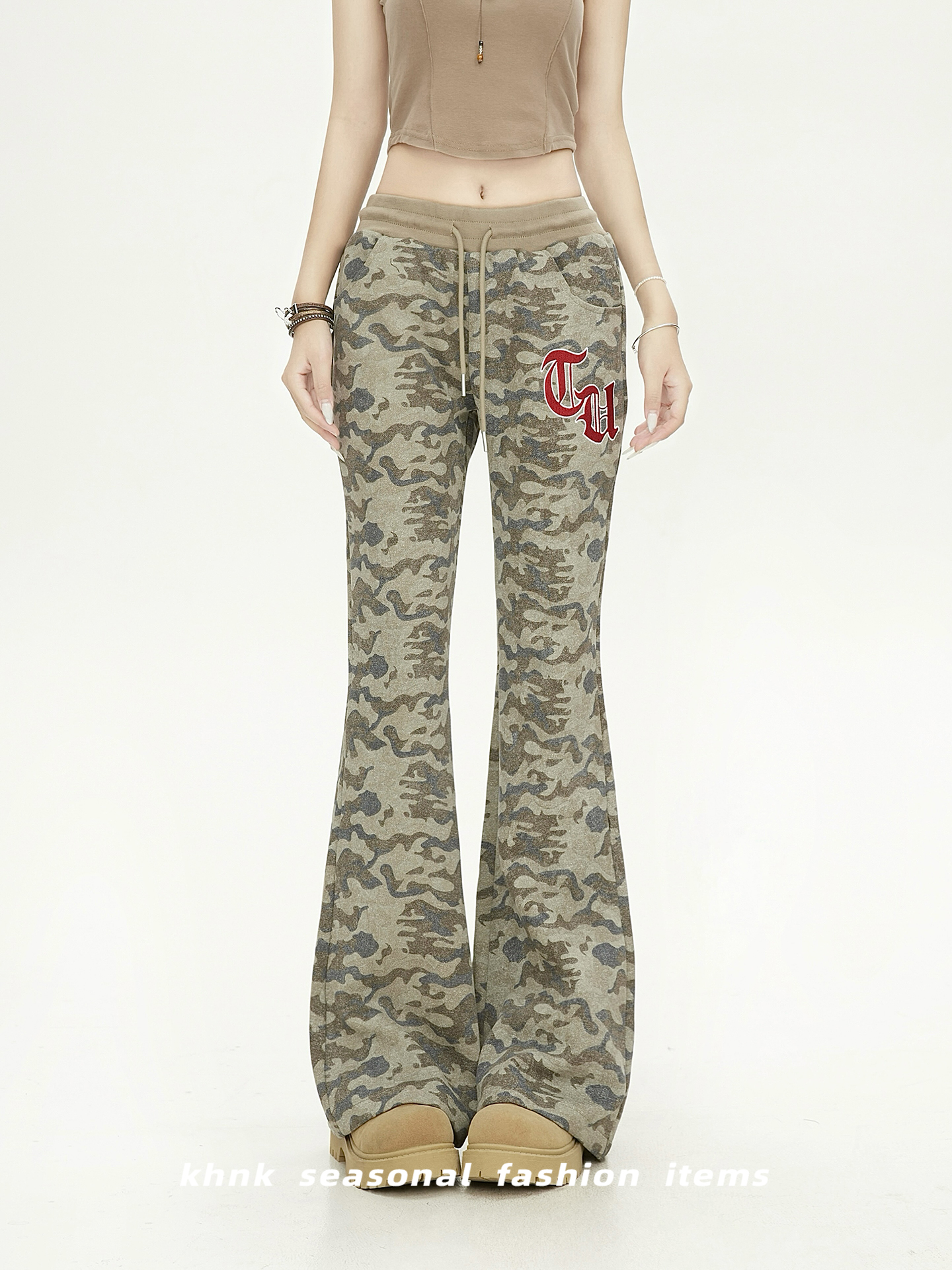 Women's Vintage Slim-Fit Tie-Dye Camouflage Pants - High Street Style, Slightly Flared, 2025 Trend, American Fashion