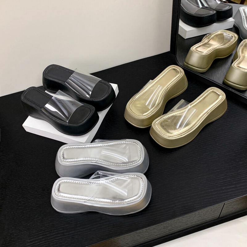 Women's Waterproof Wedge Sandals - Thick-Soled Platform Shoes, Transparent Half-Slippers, Stylish Outdoor Footwear