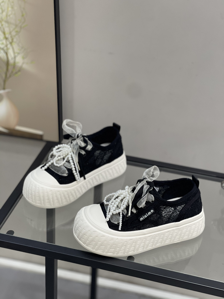 Womenâ€™s White Lace Mesh Genuine Leather Sneakers - Trendy Cute Big Head Casual Shoes for Summer 2025, Y2K Style