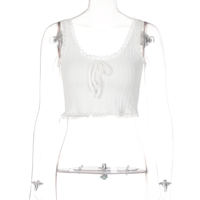 Women's White Lace Trim Camisole 2025 - Spliced Slim Fit Short Top for Y2K and Korean Style Fashion