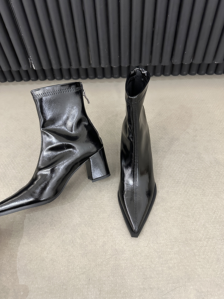 Women's White Pointed Toe Ankle Boots - 2025 Autumn Winter High Heels, Plush, Versatile Slim Fit, Trendy Fashion Footwear