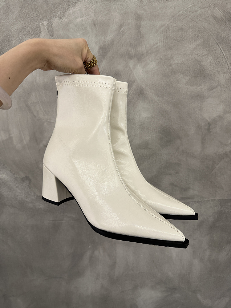 Women's White Pointed Toe Ankle Boots - 2025 Autumn Winter High Heels, Plush, Versatile Slim Fit, Trendy Fashion Footwear Women's White Pointed Toe Ankle Boots - 2025 Autumn Winter High Heels, Plush, Versatile Slim Fit, Trendy Fashion Footwear