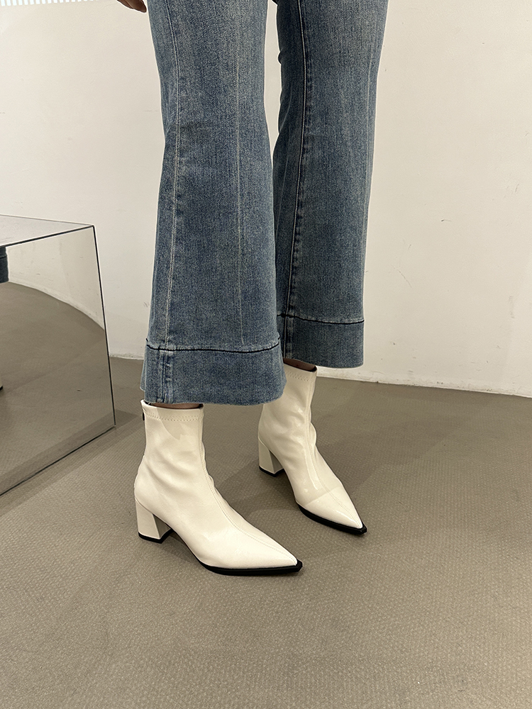 Women's White Pointed Toe Ankle Boots - 2025 Autumn Winter High Heels, Plush, Versatile Slim Fit, Trendy Fashion Footwear Women's White Pointed Toe Ankle Boots - 2025 Autumn Winter High Heels, Plush, Versatile Slim Fit, Trendy Fashion Footwear