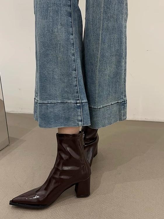 Women's White Pointed Toe Ankle Boots - 2025 Autumn Winter High Heels, Plush, Versatile Slim Fit, Trendy Fashion Footwear Women's White Pointed Toe Ankle Boots - 2025 Autumn Winter High Heels, Plush, Versatile Slim Fit, Trendy Fashion Footwear