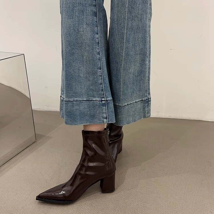 Women's White Pointed Toe Ankle Boots - 2025 Autumn Winter High Heels, Plush, Versatile Slim Fit, Trendy Fashion Footwear Women's White Pointed Toe Ankle Boots - 2025 Autumn Winter High Heels, Plush, Versatile Slim Fit, Trendy Fashion Footwear