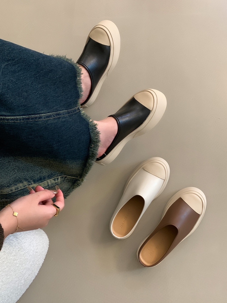 Women's White Thick-Soled Platform Casual Shoes - Trendy Half-Drag Footwear for Effortless Y2K Style and Versatile Looks