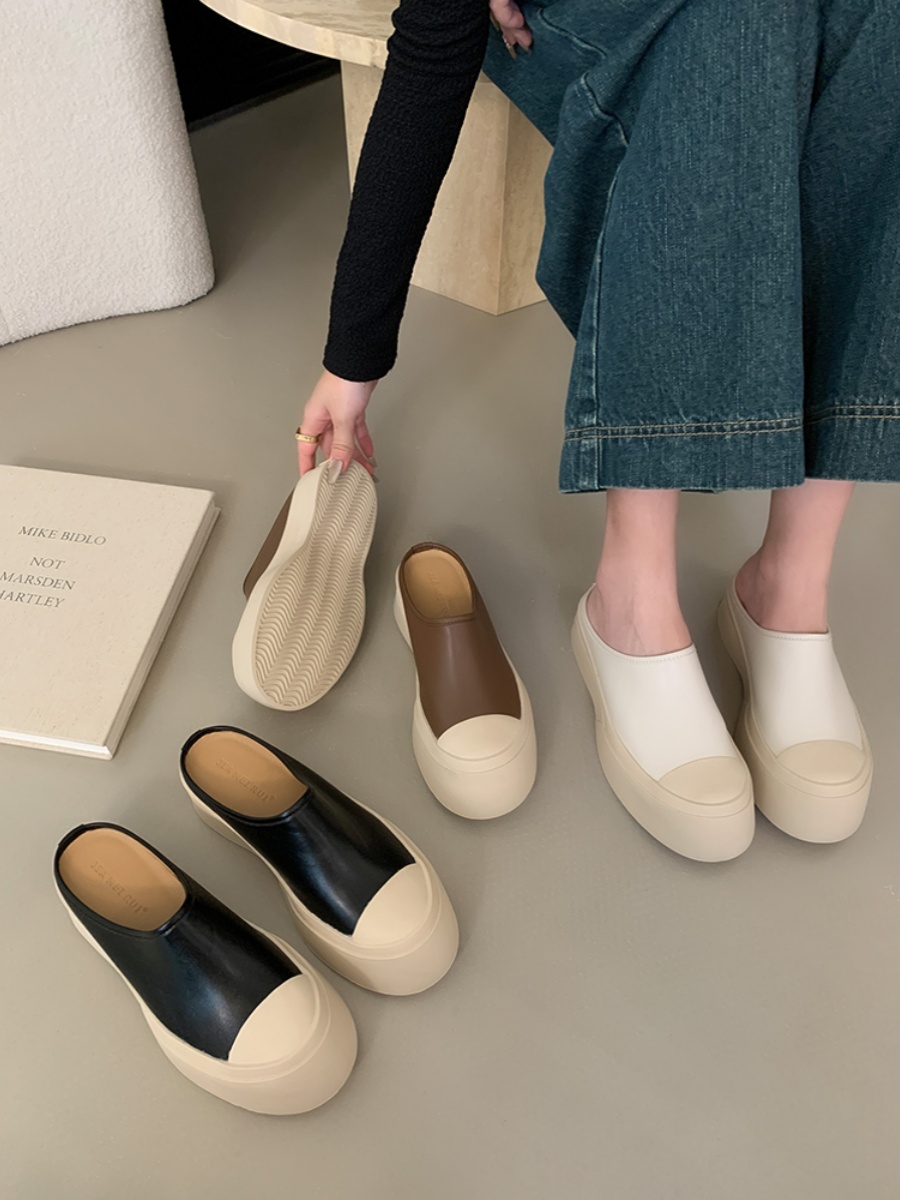 Women's White Thick-Soled Platform Casual Shoes - Trendy Half-Drag Footwear for Effortless Y2K Style and Versatile Looks