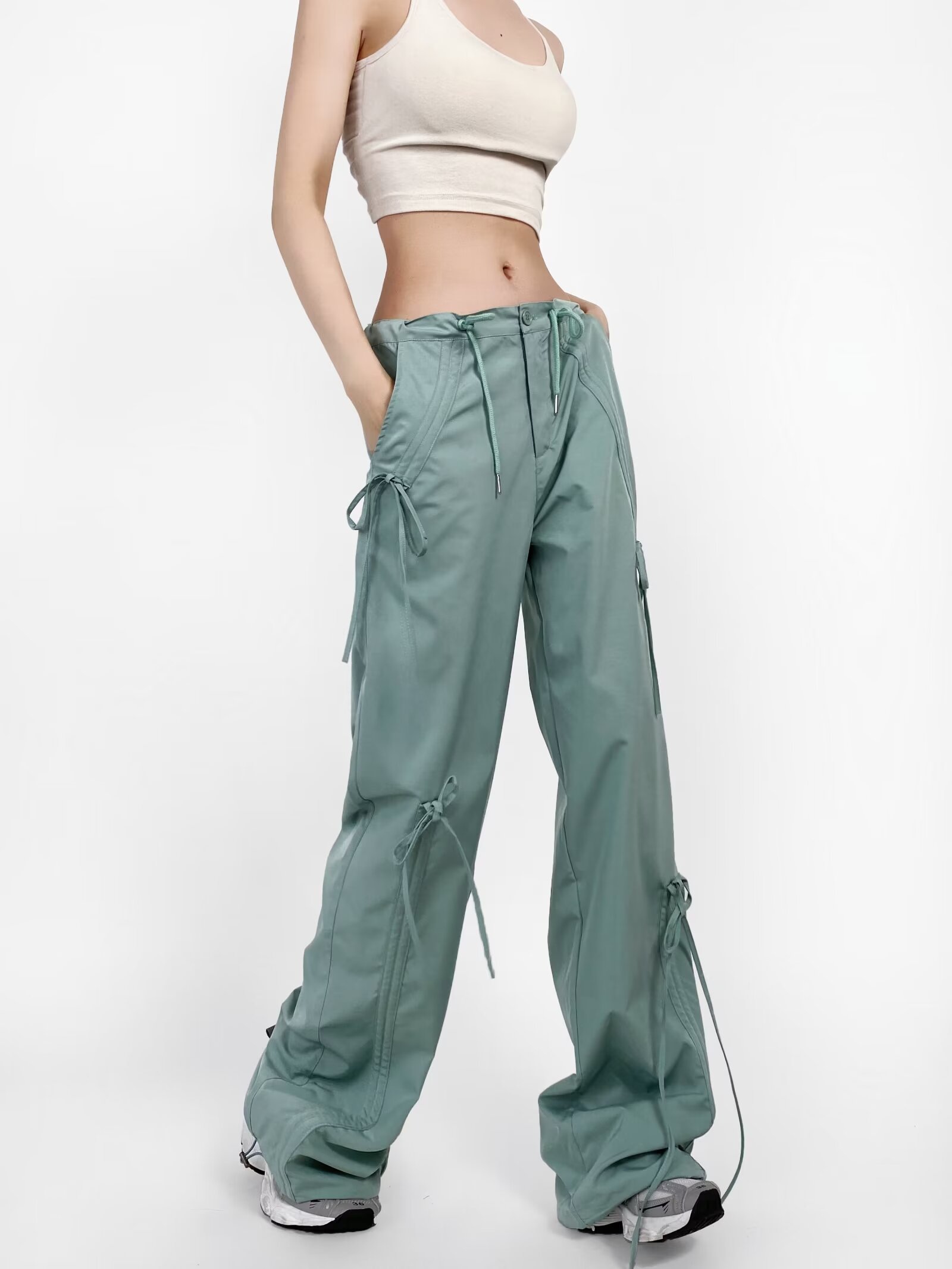 Women's Wide-Leg Bow Tie Work Pants - Stylish Versatile Jazz Street Dance American Design Women's Wide-Leg Bow Tie Work Pants - Stylish Versatile Jazz Street Dance American Design