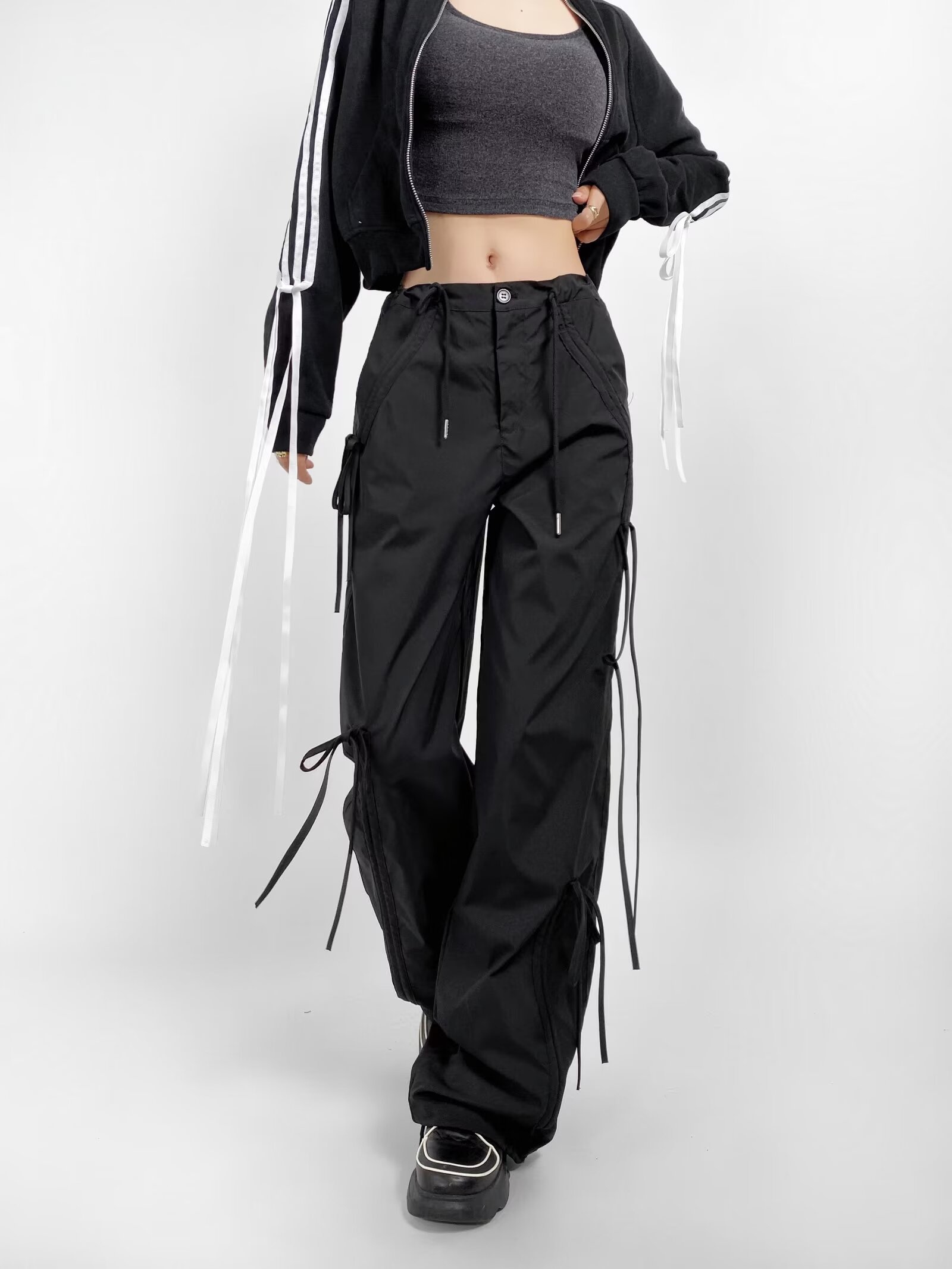 Women's Wide-Leg Bow Tie Work Pants - Stylish Versatile Jazz Street Dance American Design Women's Wide-Leg Bow Tie Work Pants - Stylish Versatile Jazz Street Dance American Design
