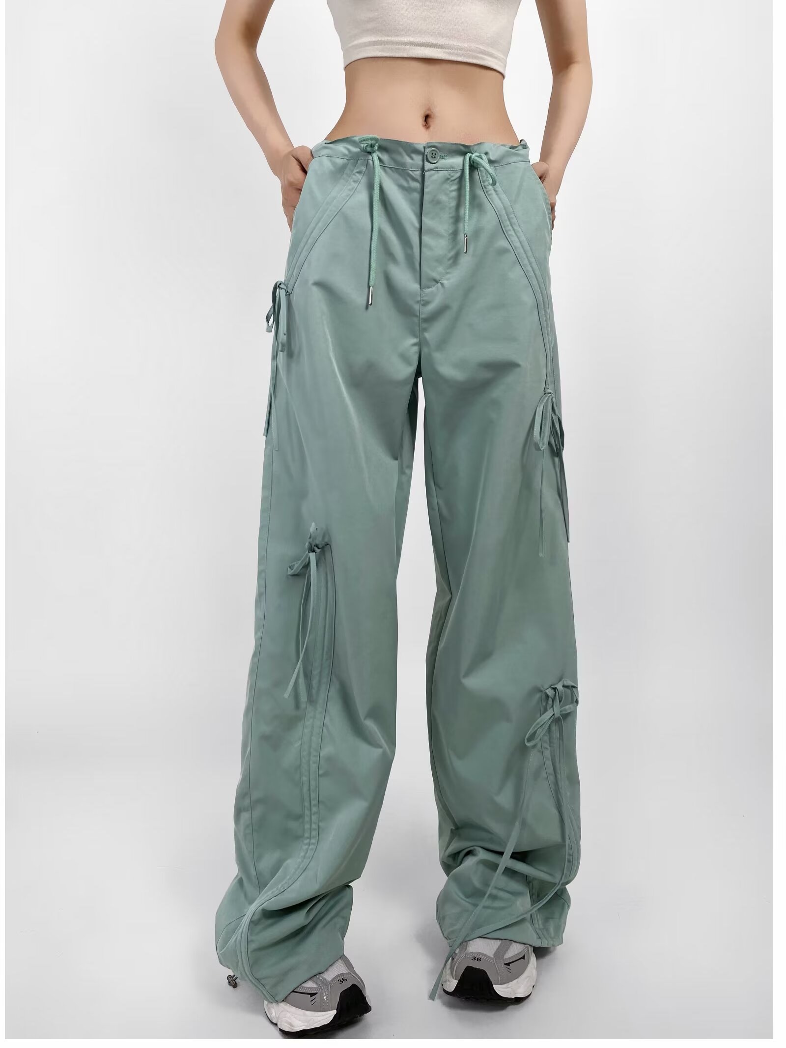 Women's Wide-Leg Bow Tie Work Pants - Stylish Versatile Jazz Street Dance American Design