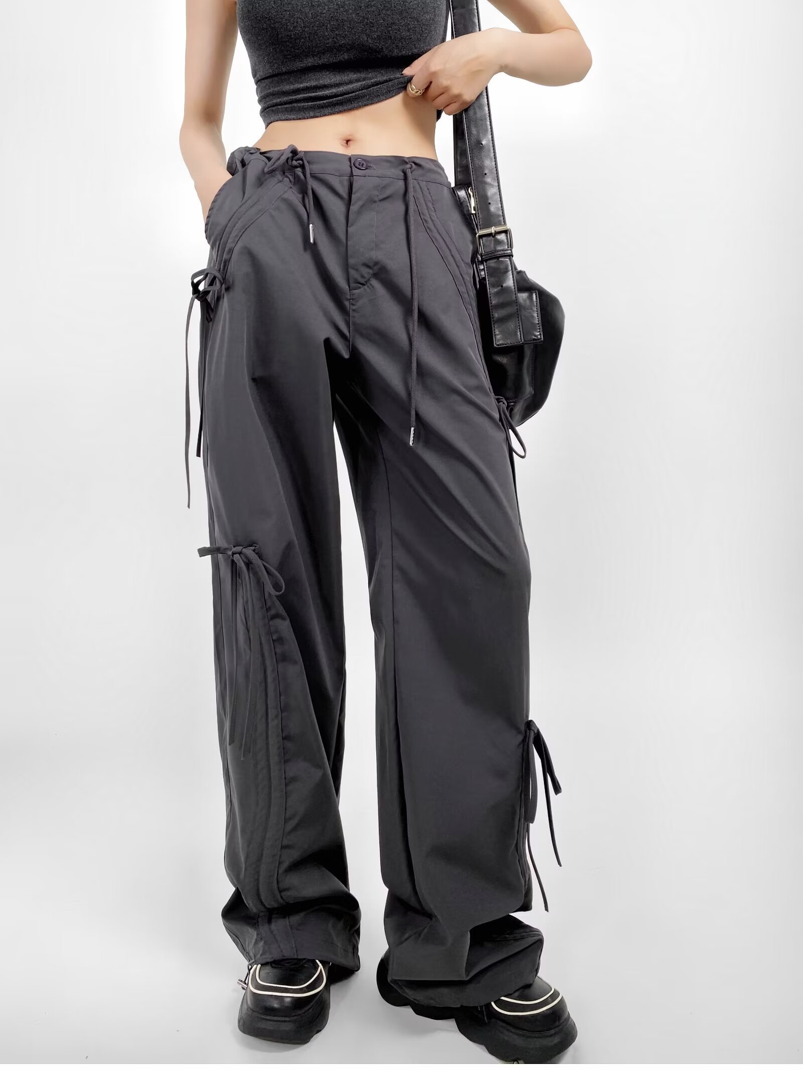 Women's Wide-Leg Bow Tie Work Pants - Stylish Versatile Jazz Street Dance American Design Women's Wide-Leg Bow Tie Work Pants - Stylish Versatile Jazz Street Dance American Design