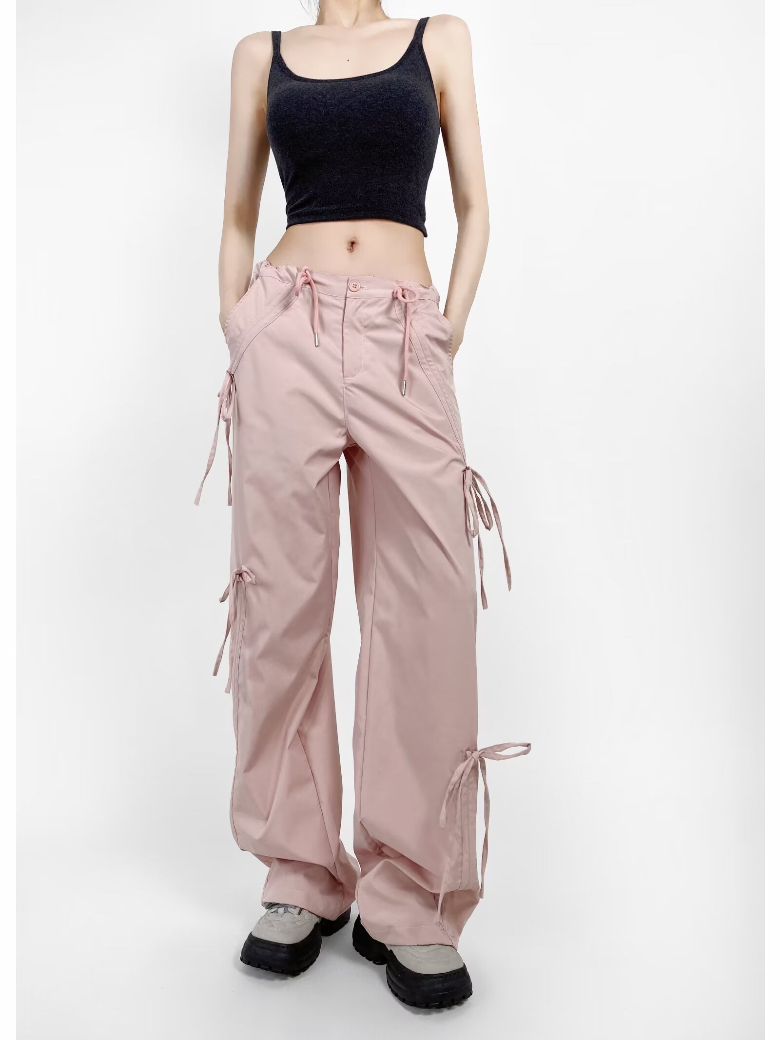 Women's Wide-Leg Bow Tie Work Pants - Stylish Versatile Jazz Street Dance American Design Women's Wide-Leg Bow Tie Work Pants - Stylish Versatile Jazz Street Dance American Design
