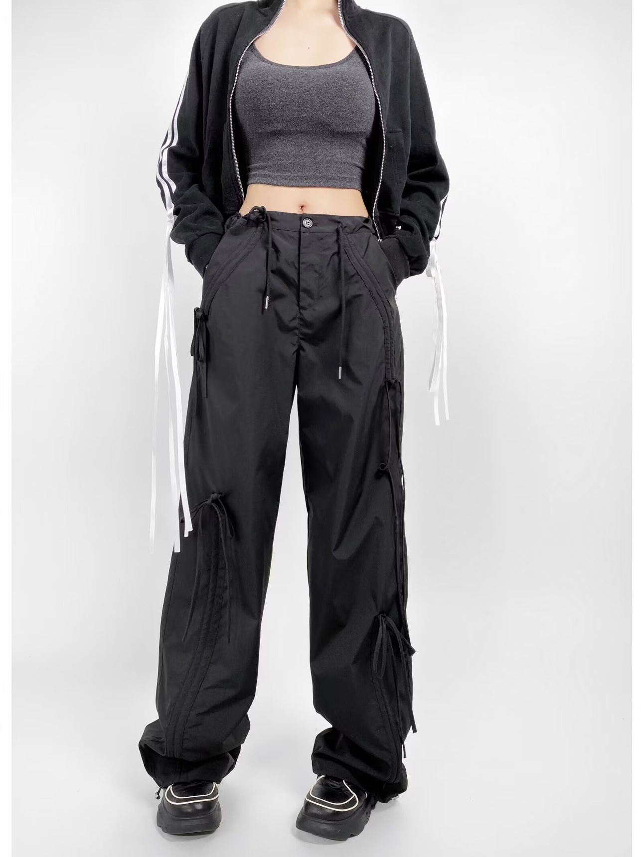 Women's Wide-Leg Bow Tie Work Pants - Stylish Versatile Jazz Street Dance American Design Women's Wide-Leg Bow Tie Work Pants - Stylish Versatile Jazz Street Dance American Design