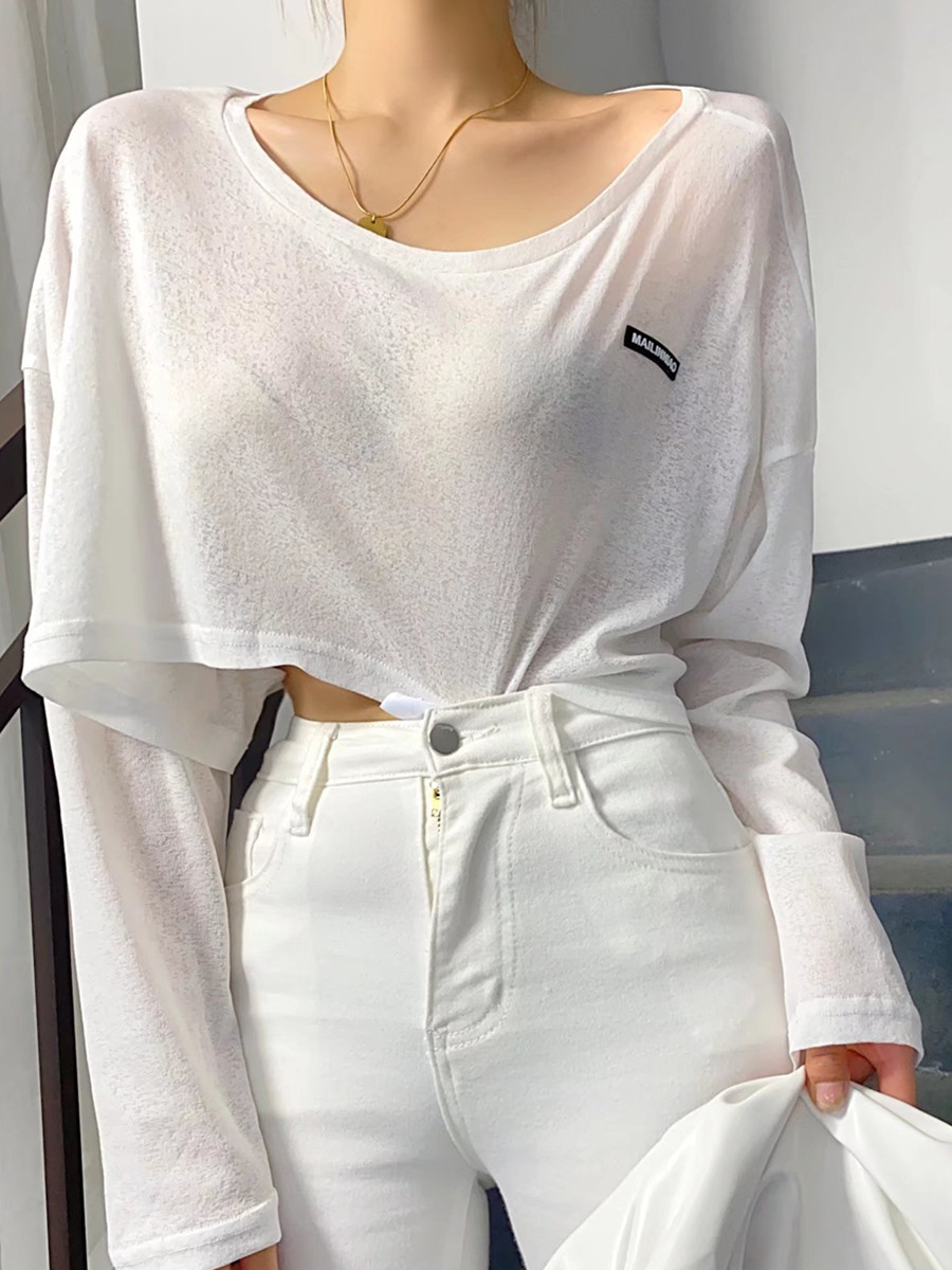 Women's Y2K Cropped Jazz Dance T-Shirt - Loose Short Sleeve, High-Waisted, Sun-Protective, Trendy White Top