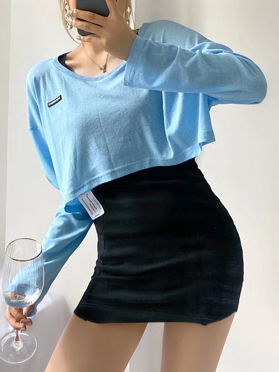 Women's Y2K Cropped Jazz Dance T-Shirt - Loose Short Sleeve, High-Waisted, Sun-Protective, Trendy White Top Women's Y2K Cropped Jazz Dance T-Shirt - Loose Short Sleeve, High-Waisted, Sun-Protective, Trendy White Top