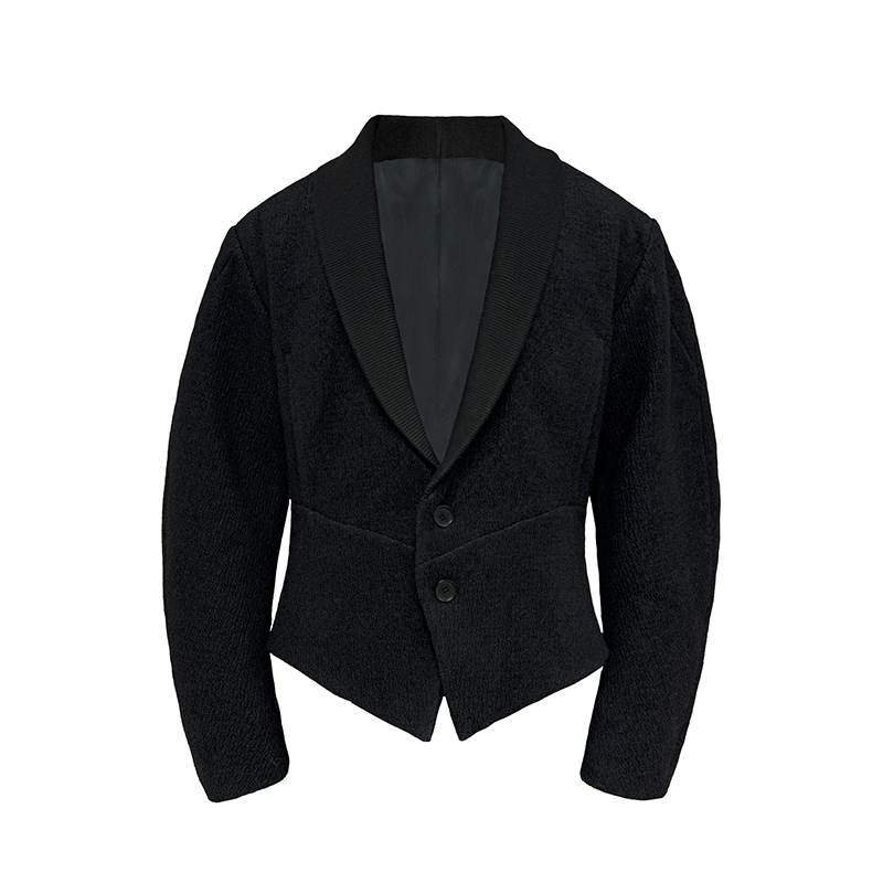 Wool Green Jacket with Fruit Collar, Curved Blade Design, Terry Texture, Waist-Cinched Style - Chic Palace Fashion