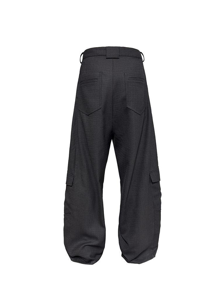 Wool Low-Crotch Plaid Work Trousers with Side Pockets - Long Banana Pants Style for a Trendy 90s Look Wool Low-Crotch Plaid Work Trousers with Side Pockets - Long Banana Pants Style for a Trendy 90s Look