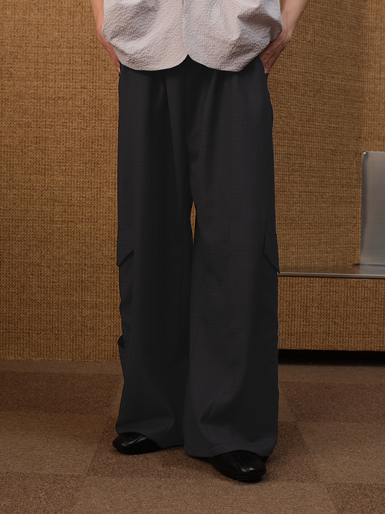 Wool Low-Crotch Plaid Work Trousers with Side Pockets - Long Banana Pants Style for a Trendy 90s Look Wool Low-Crotch Plaid Work Trousers with Side Pockets - Long Banana Pants Style for a Trendy 90s Look