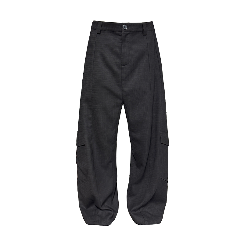 Wool Low-Crotch Plaid Work Trousers with Side Pockets - Long Banana Pants Style for a Trendy 90s Look