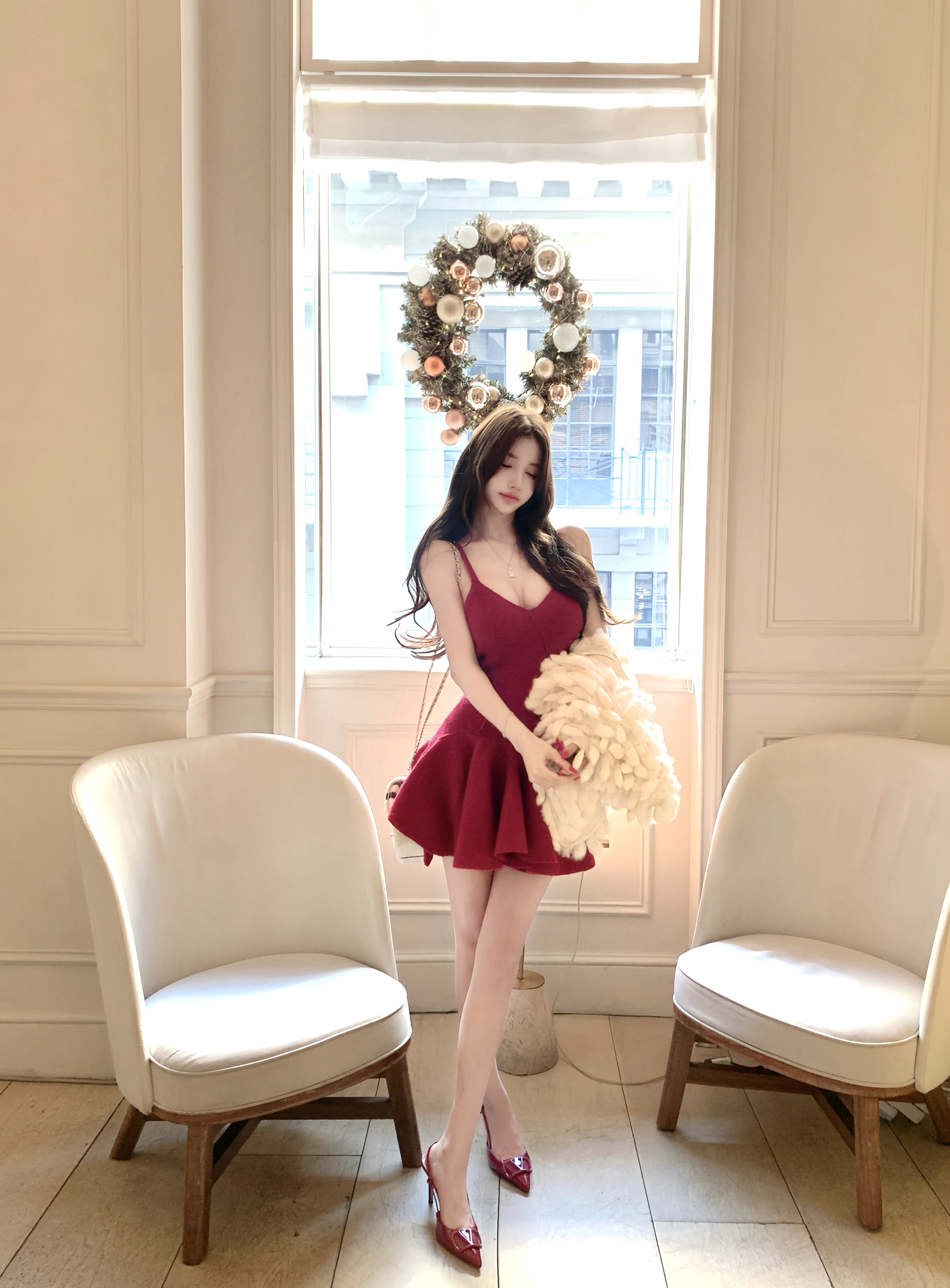 Wool Waist-Defining Irregular Flared Two-Color Camisole Dress - Elegant Y2K Style for Effortless Chic Looks