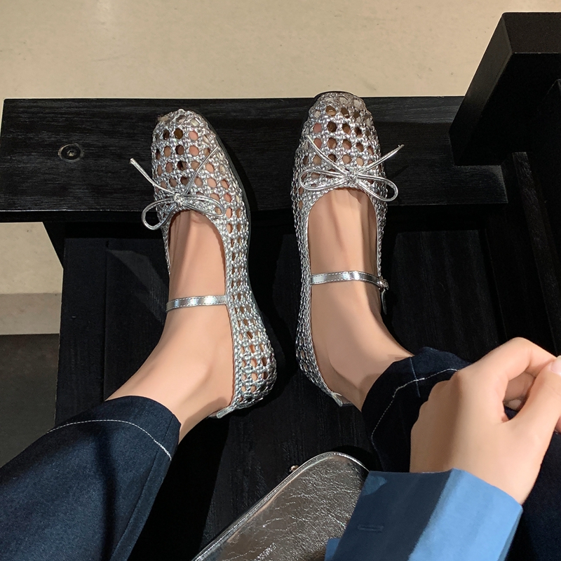 Woven Hole Bow Ballet Flat Sandals - One-Strap Mary Jane Shoes for Women - Summer Fashion Footwear Woven Hole Bow Ballet Flat Sandals - One-Strap Mary Jane Shoes for Women - Summer Fashion Footwear