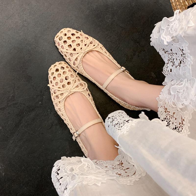 Woven Hole Bow Ballet Flat Sandals - One-Strap Mary Jane Shoes for Women - Summer Fashion Footwear Woven Hole Bow Ballet Flat Sandals - One-Strap Mary Jane Shoes for Women - Summer Fashion Footwear
