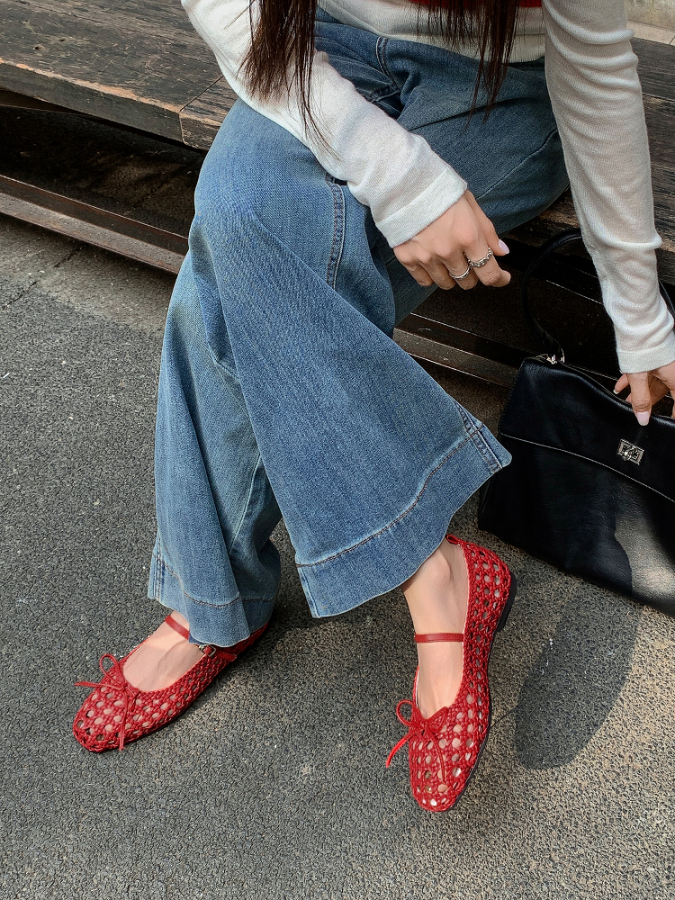 Woven Hole Bow Ballet Flat Sandals - One-Strap Mary Jane Shoes for Women - Summer Fashion Footwear Woven Hole Bow Ballet Flat Sandals - One-Strap Mary Jane Shoes for Women - Summer Fashion Footwear