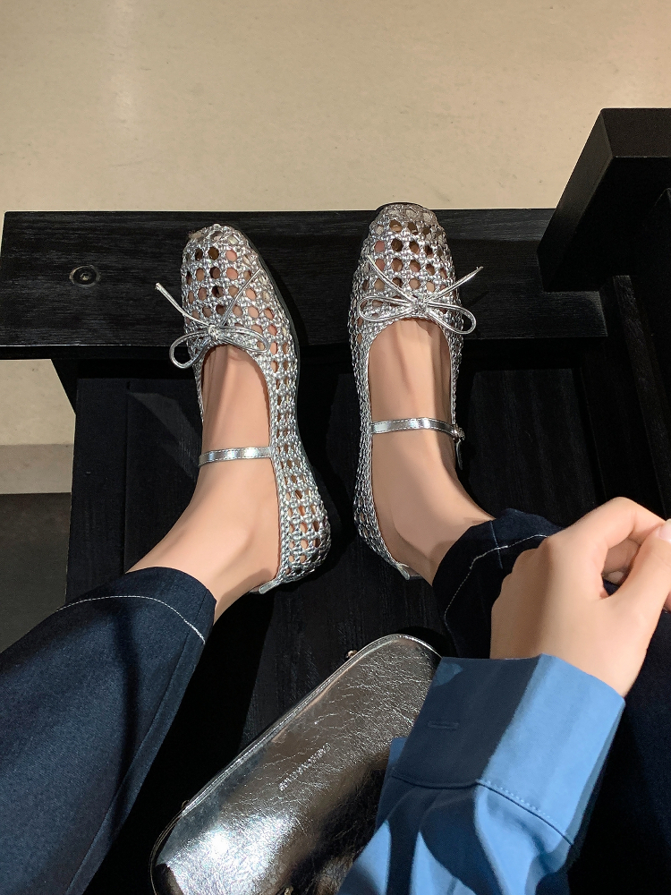 Woven Hole Bow Ballet Flat Sandals - One-Strap Mary Jane Shoes for Women - Summer Fashion Footwear Woven Hole Bow Ballet Flat Sandals - One-Strap Mary Jane Shoes for Women - Summer Fashion Footwear