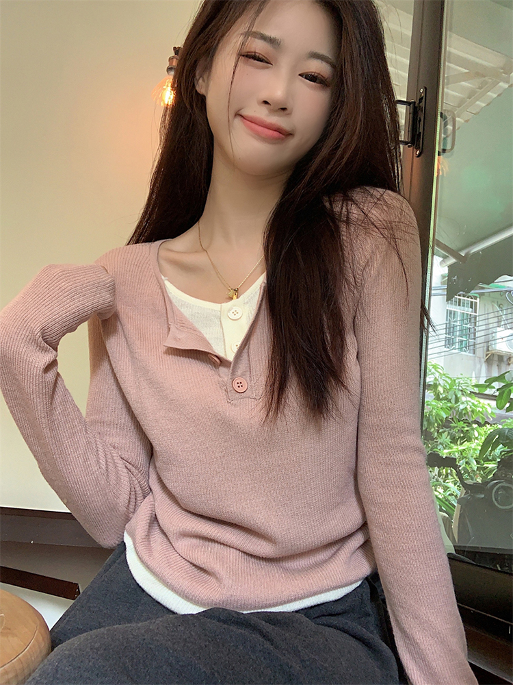 Y2K Abijazz Dance Short Top - Spicy Knitwear for K-Pop Music Festival, Trendy Fake Two-Piece Style