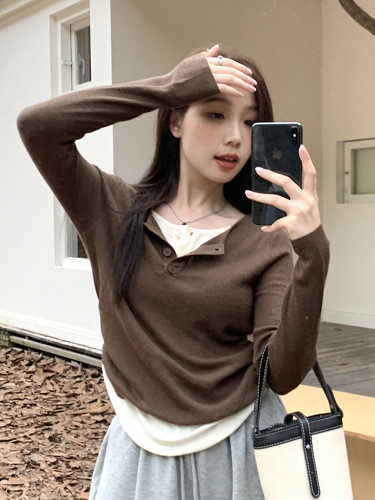 Y2K Abijazz Dance Short Top - Spicy Knitwear for K-Pop Music Festival, Trendy Fake Two-Piece Style Y2K Abijazz Dance Short Top - Spicy Knitwear for K-Pop Music Festival, Trendy Fake Two-Piece Style