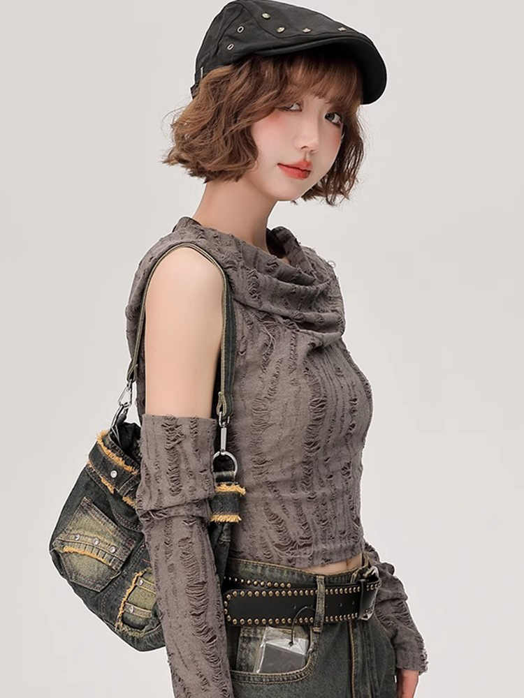 Y2K Aesthetic Desert Wasteland Style Top for Women - Niche Jazz Dance Performance Outfit, Trendy European and American Fashion Y2K Aesthetic Desert Wasteland Style Top for Women - Niche Jazz Dance Performance Outfit, Trendy European and American Fashion