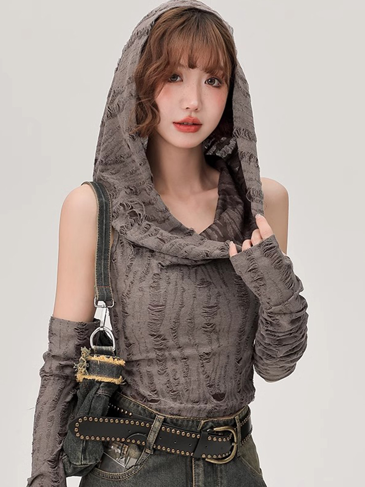 Y2K Aesthetic Desert Wasteland Style Top for Women - Niche Jazz Dance Performance Outfit, Trendy European and American Fashion Y2K Aesthetic Desert Wasteland Style Top for Women - Niche Jazz Dance Performance Outfit, Trendy European and American Fashion