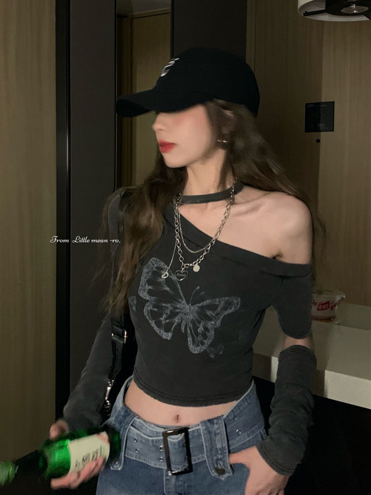 Y2K Aesthetic Fitted Jazz Dance Top for Girls, Post-Apocalyptic Style T-Shirt for Group Performances