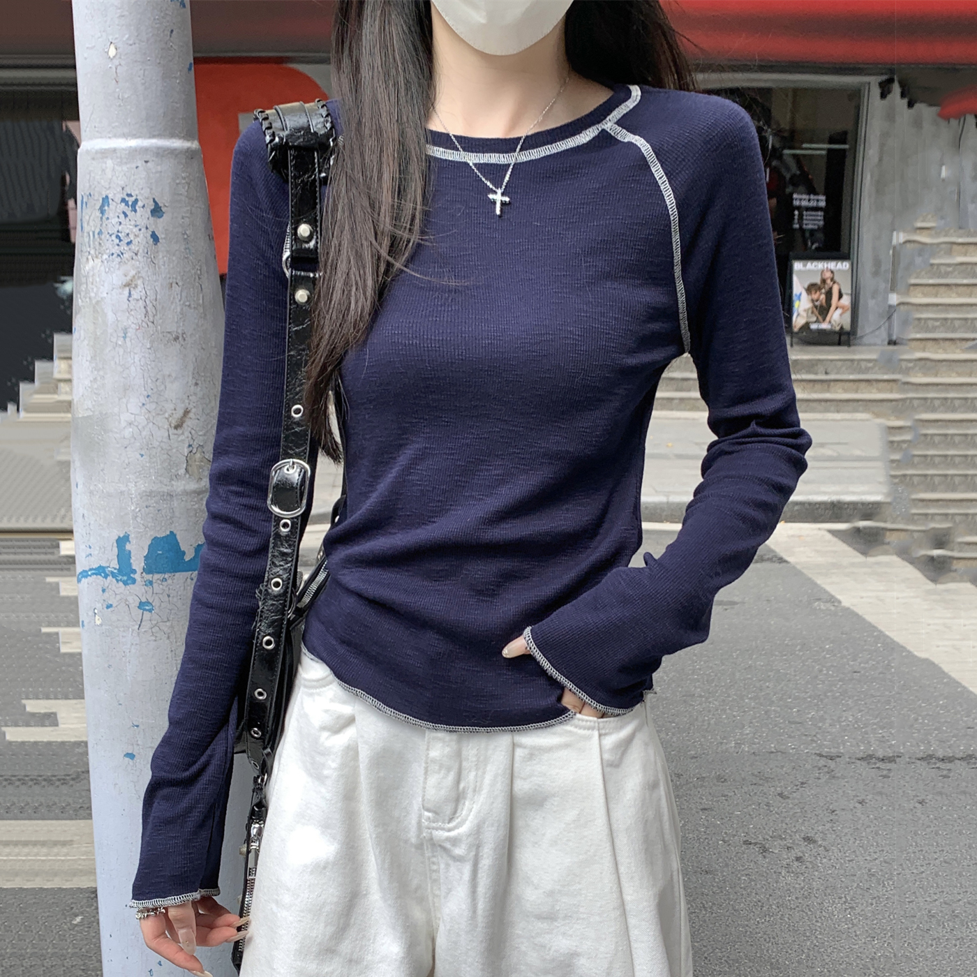 Y2K Aesthetic Long-Sleeve T-Shirt for Women, Jazz Top for Autumn & Winter Layering, K-Pop Music Festival Dance Outfit