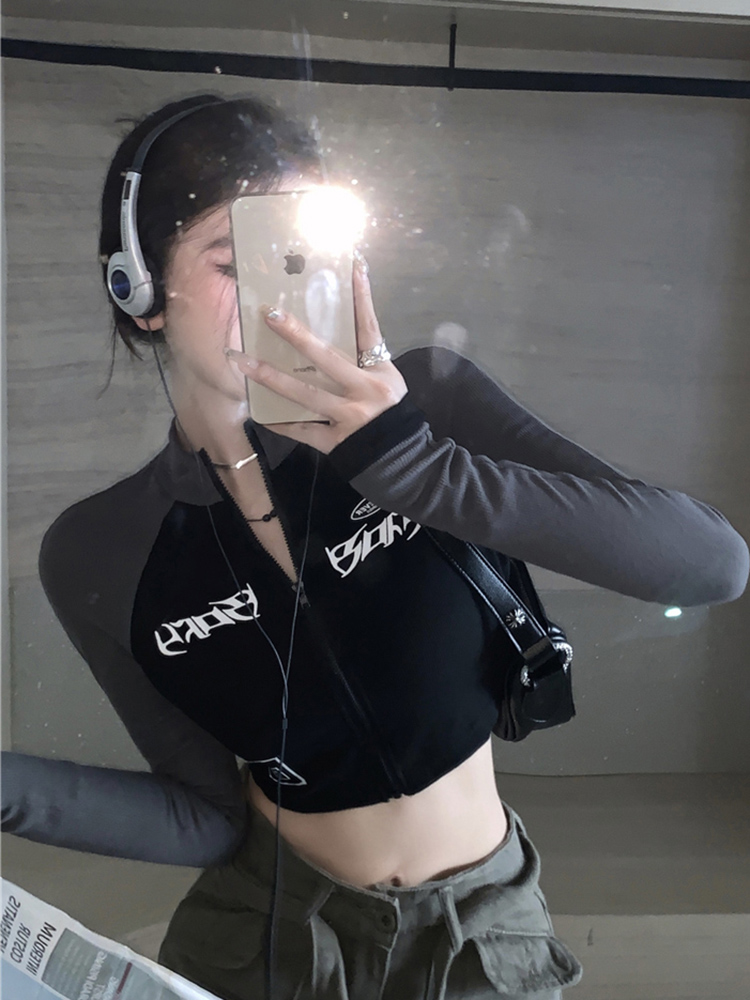 Y2K Aesthetic Women's Jazz Dance Top, Slim-Fit Short Sleeve Shirt for Early Autumn, European American Style Y2K Aesthetic Women's Jazz Dance Top, Slim-Fit Short Sleeve Shirt for Early Autumn, European American Style