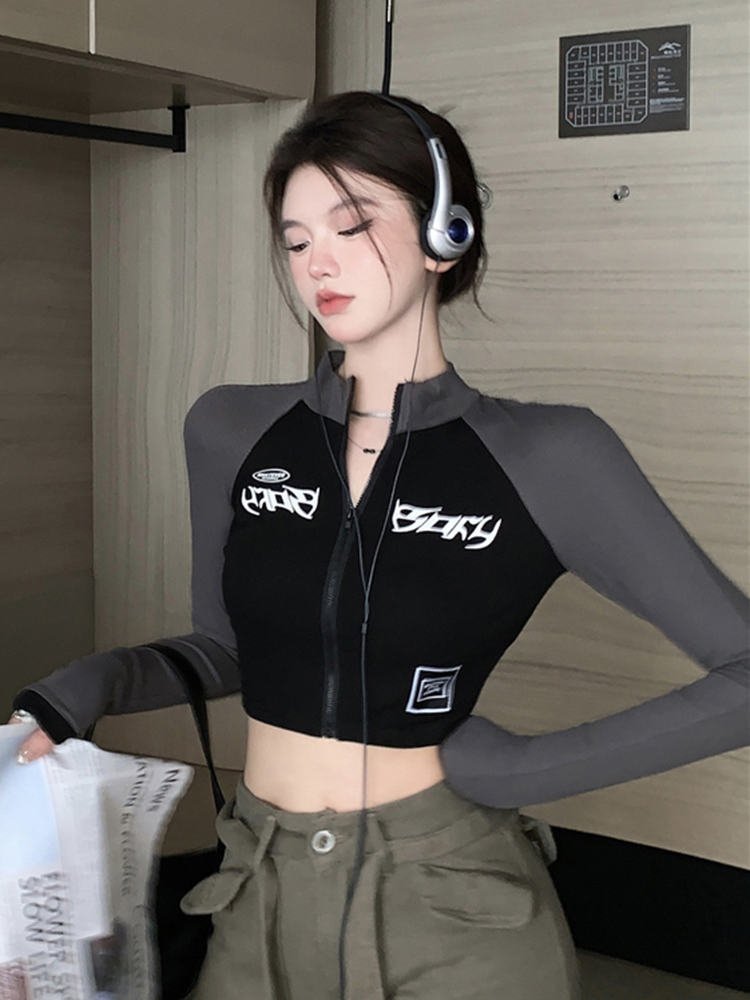 Y2K Aesthetic Women's Jazz Dance Top, Slim-Fit Short Sleeve Shirt for Early Autumn, European American Style Y2K Aesthetic Women's Jazz Dance Top, Slim-Fit Short Sleeve Shirt for Early Autumn, European American Style