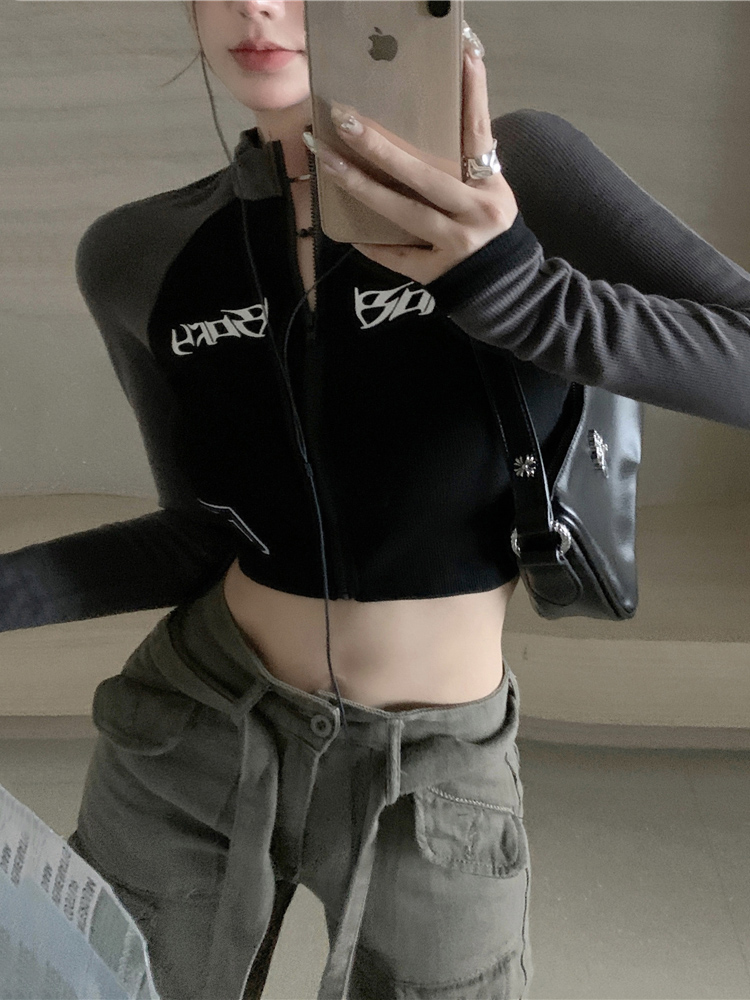 Y2K Aesthetic Women's Jazz Dance Top, Slim-Fit Short Sleeve Shirt for Early Autumn, European American Style Y2K Aesthetic Women's Jazz Dance Top, Slim-Fit Short Sleeve Shirt for Early Autumn, European American Style