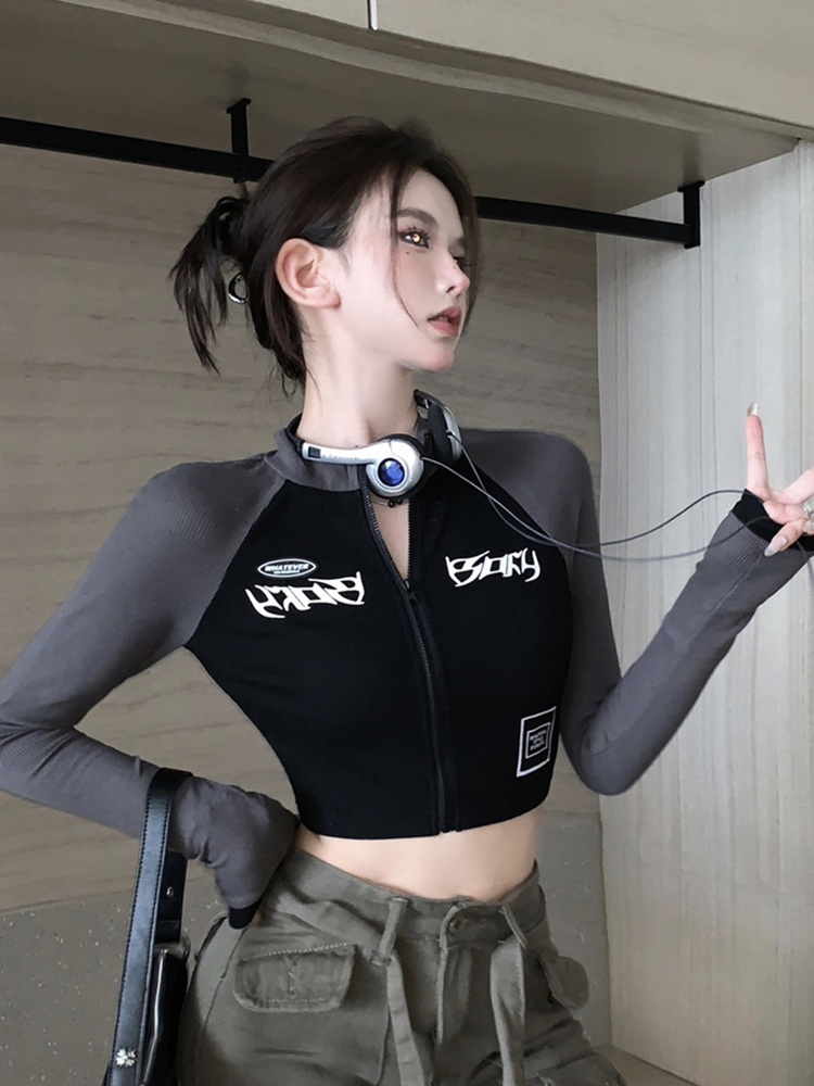 Y2K Aesthetic Women's Jazz Dance Top, Slim-Fit Short Sleeve Shirt for Early Autumn, European American Style